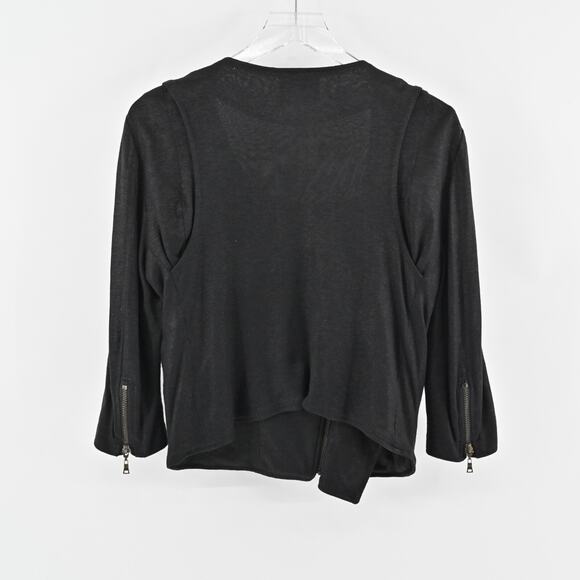 MONROW Jacket Womens Size M Black Linen‎ Moto Asymmetrical Zip Front Rocker Chic - Picture 4 of 12